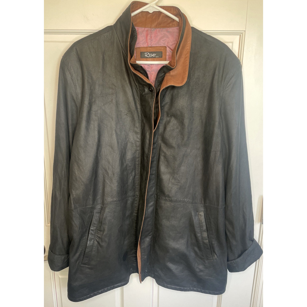 Remy Leather Black Jacket with Brown Trim